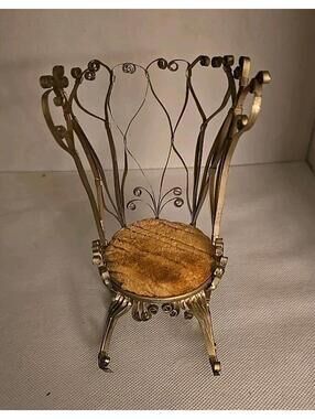 Vtg Folk Art Tin Can Rocking Chair Pin Cushion GUC Handmade